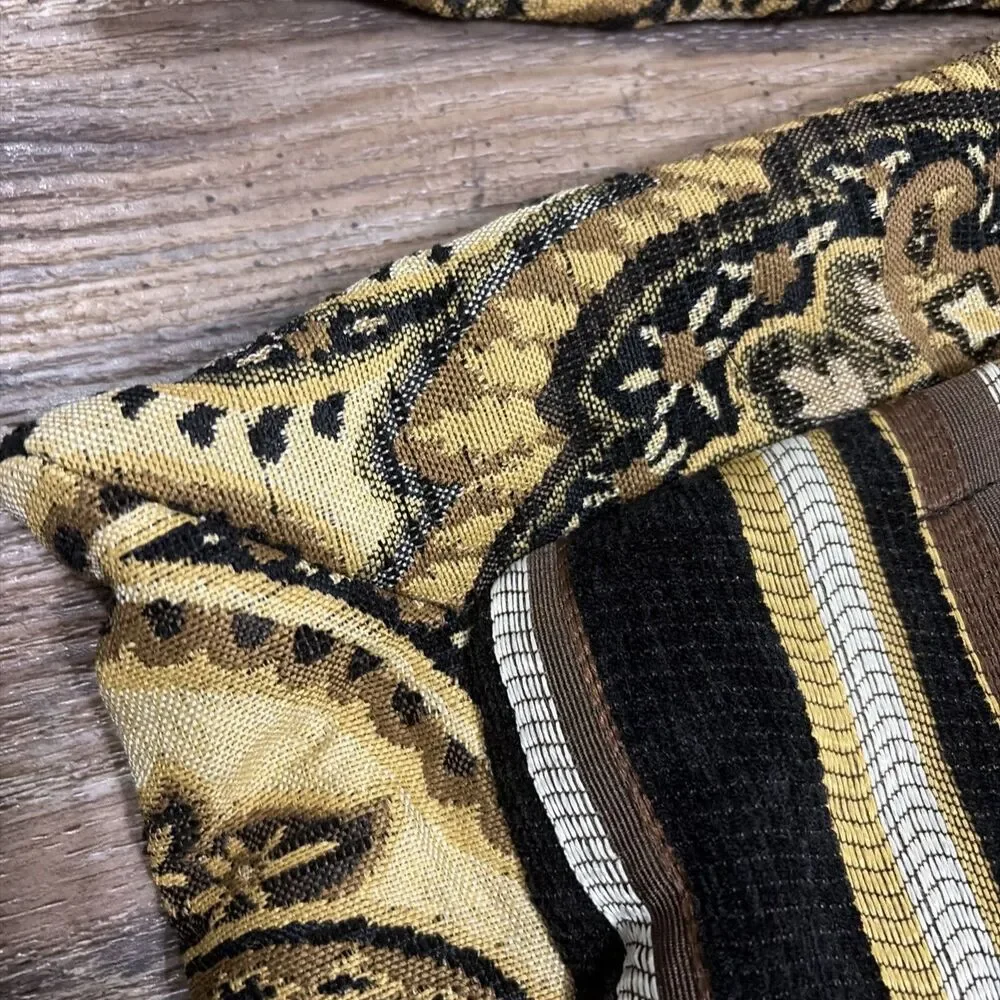 Arabella chenille damask decorative throw pillow Sham Set Black Brown & gold